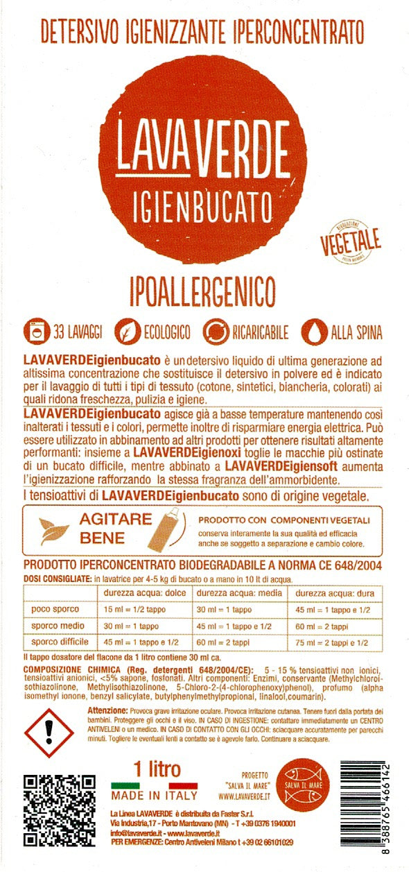 Detergente Igienizzante Iperconcetrato Igienbucato LavaVerde - Vettovaglia.com